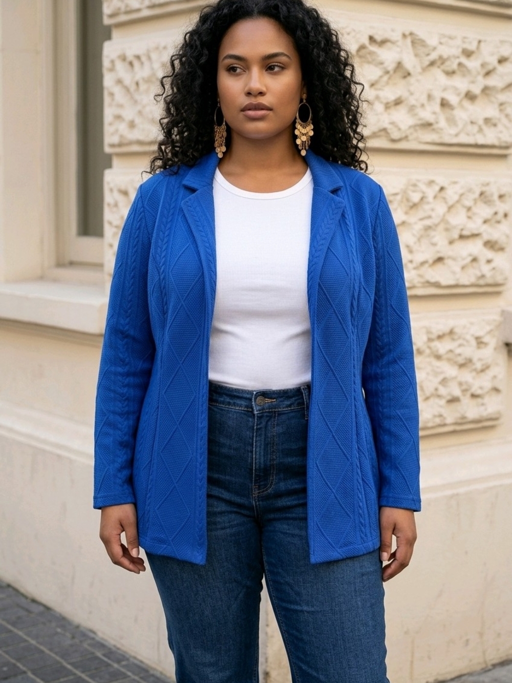 Womens Plus Size Royal Blue Knit Open Blazer Cardigan Sz 2xl
